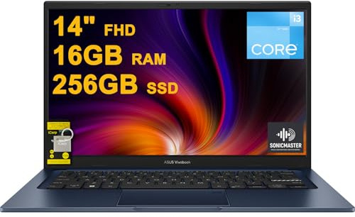 ASUS VivoBook 14 Business Laptop 14 pollici FHD antiriflesso Intel 6-core i3-1215U 16GB DDR4 256GB SSD Type-C Privacy Camera SonicMaster Ricarica Rapida Win11 ICP Hub