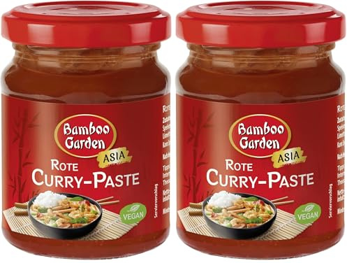 Bamboo Garden - Rote Currypaste, Aus natürlichen Zutaten, Würzige Schärfe für thailändische Curry-Gerichte, 1 x 125 g (Packung mit 2)