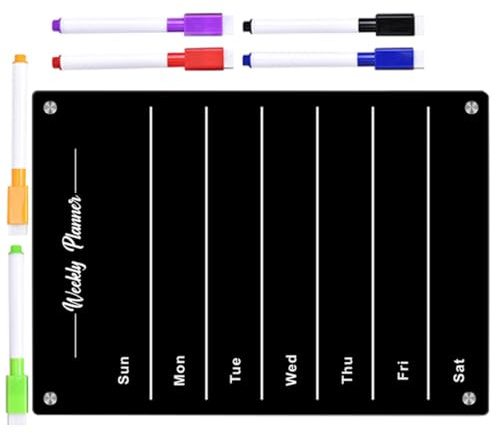 Mikikit Magnetische Wochenplaner Schreibtafel A3 Abwischbare Acryl Planungstafel mit 6 Whiteboard Markern Kühlschrank Planer für Büro Haushalt und Küche