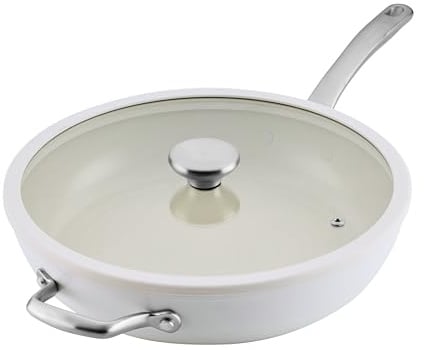 Circulon Halo with LaserDefense 30cm Induction Hob Ceramic Non Stick Frying Pan with Lid – Made Without PFAS, Non Toxic Ceramic Cookware, Dishwasher & Oven Safe Skillet Pan- Pearl White