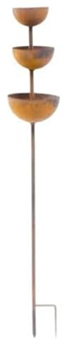Tsawntd Bird Water Bowl, 26.8 Inch Tall Garden Stake with 3-Tier Copper Finish, Rustic Metal Small Bird Bath for Garden Decor and Rain Catcher