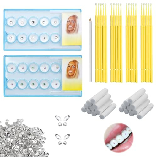 Kit Strass Dentaire Professionnel Colle Strass Dentaire Kit | Avec 1464 Gemmes 20 Applicateurs 20 Disques De Coton Absorbants 1 Outil À Pointiller