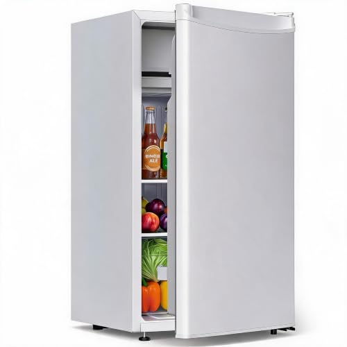 Aptliton 90L Freestanding Fridge with Chiller Box, 5 Stage Adjustable Temperature Control, Removable Shelves, Quiet 41dB Small Refrigerator, Reversible Door Design, White, 47 × 45 × 83 cm