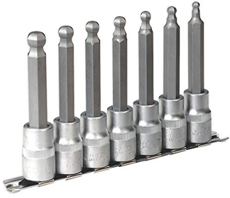 Sealey Ak622 Hex Ball-End Socket Bit Set 7Pc 100Mm 1/2Sq Drive Metric