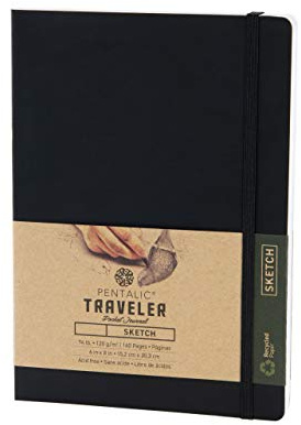 Pentalic 6 x 8 Pocket Sketchbook Traveler Journal, 160 Pages, Black