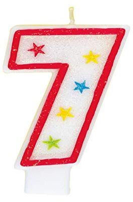 Unique Party Supplies 37317 Glitzernde Zahl 7 Geburtstagskerze und Happy Birthday-Kuchendekoration