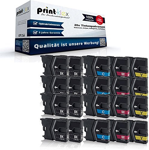 20x Print-Klex XL Tintenpatronen Sparset kompatibel für Brother DCP-J125 DCP-J315W DCP-J515W MFC-J220 MFC-J265W MFC-J410 MFC-J415W LC985BK LC985C LC985M LC985Y - 8x Black, 4x Cyan, 4x Magenta, 4x Yell