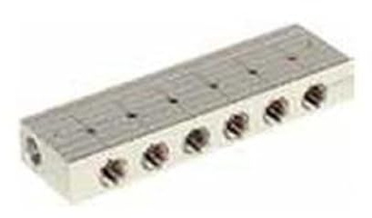 RIEGLER 112527-VT 15506 Verteilerleiste, Abgänge einseitig, Eingang 2x1/8, Ausgang 6xM5, 1Stk