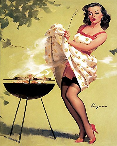 BBQ Pin Up Girl Metall Wand Schild 15,2 x 20,3 cm Vintage Retro Poster Kunstdruck Bild