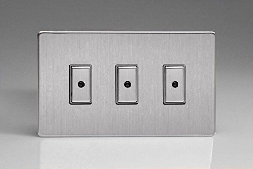 Varilight Eclique 2 3-Gang 1-Way Remote/Tactile Touch Control Master LED Dimmer Light Switch 3 x 0-100W (Max 10 LEDs) Brushed Steel JDSE103S