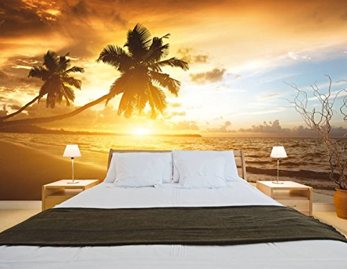 XXL-Poster Fototapete Tapete Vlies Natur Palmen im Sonnenuntergang Material Vlies ohne Kleber, Größe 300 x 220 cm 3-tlg