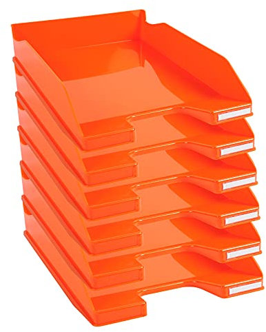 Exacompta 113288D 6er Pack Premium Briefablage Combo Midi DIN A4. Ideale Briefkörbe für Ihre Organisation. Robuste und stapelbare Ablagekörbe mandarine glossy