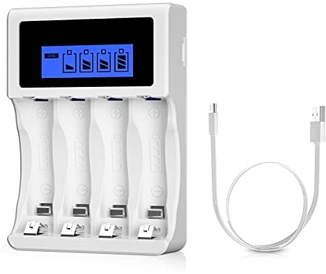 BONAI Caricabatterie Pile Ricaricabili Stilo AA Ministilo AAA con LCD Display Porta USB 4 Slot Indipendente Caricatore per Batterie Ni-MH Ni-Cd