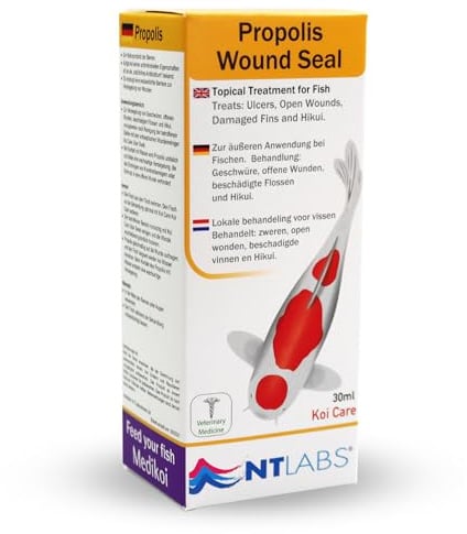 NT Labs Koi Care Propolis Wound Seal, Koi Carp Fish Treatment (30ml) | Natural bee resin treats hook holds, unhooking mat abrasions and ornamental koi ulcers to protect open wounds.