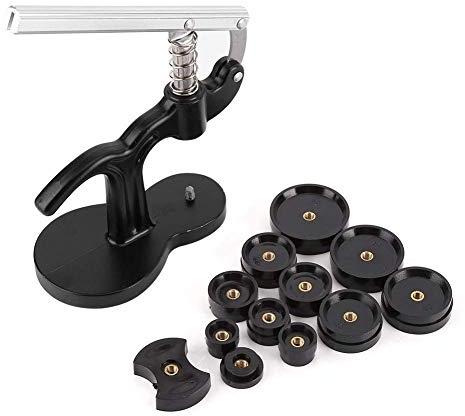 Uhr Einpresswerkzeug, Uhr Gehäuseschließer Uhr Presse Werkzeug mit 12 Druckplatten Kunststoffeinsätze als Uhr Reparatur Werkzeug (Schwarz)