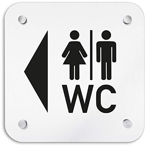 Türschilder24 Aluminium Wandschild 200 x 200 mm • WC links • Hinweisschild - Türschild aus 1,5 mm starkem Aluminium • Inklusive Befestigungsmaterial + Wandmontage