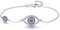 TONGZHE Blue Evil Eyes Link Bracelet Sterling Silver 925 Cubic Zirconia Chain Adjustable 7(Rhodium)