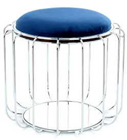 MJC Beistelltisch Pouf Comfortable 110 Couchtisch Hocker Samt DKL. Blau Silber