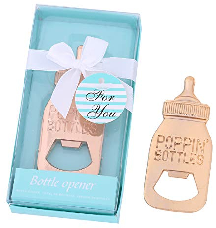 yuokwer 12 pcs Bottle Opener Baby Shower Favor for Guest, Gold Beer Bottle Opener Wedding Favors Baby Shower Giveaways Gift for Guest, Party Favors Gift Party Decorations Supplies (Blue, 12)