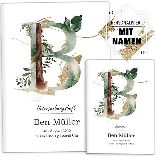 OLGS U-Heft und Impfpasshülle Set individualisiert Buchstabe Untersuchungsheft Hülle & Impfpasshülle schöne Geschenkidee personalisierbar mit Namen, Geburtsdatum (Uhefthüllen, personalisiert, 03)