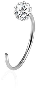 AZARIO LONDON Nasenring mit rundem Zirkonia-Stein, 925er Sterlingsilber, offene Kreolen, Nasenring, Piercing-Schmuck, Zirkonia, Zirkonia