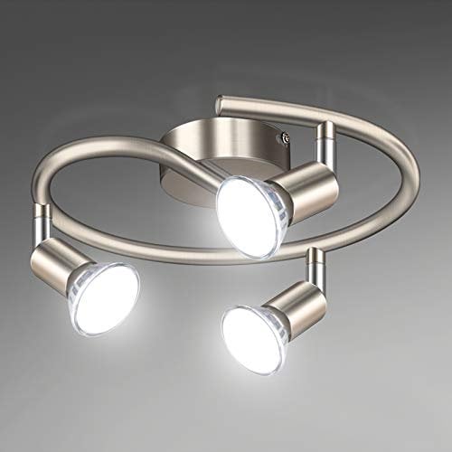 Unicozin Modern Rotatable 3 Way LED Ceiling Spotlight, Matt Nickel & Swivelling Design, Including 3 X 4W GU10 LED Bulbs (450LM, Cool White 6000K), for Bedroom, Living Room, Kitchen, Hallway, Balcony