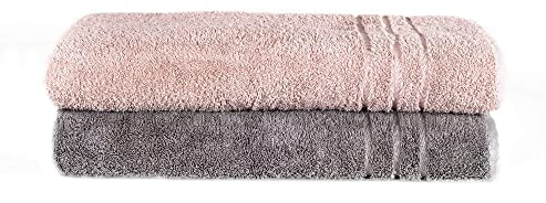 Komfortec 2er Saunatuch Set 80x200 cm aus 100% Baumwolle, XXL-Saunatücher, Sauna Handtuch, Weich, Groß, Frottee, Schnelltrocknend, Anthrazit Grau/Blütenrosa