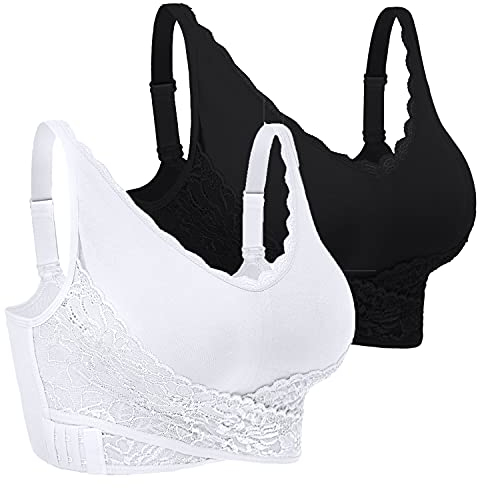 iClosam Damen Sport BH Spitzen Bra für Ohne Bügel Klassische BH für Frauen Bustier Spitzen Bra Bralette Lace Mit Polstern Bra Dünn Front Closure Push Up Gepolsterter BH Bequem L-3XL