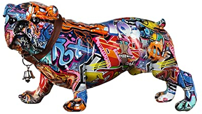 Casablanca Deko Figur Mops stehend - Tierfigur Hund aus Kunstharz Street Art Graffitti Design - Dekoration Wohnzimmer - Mehrfarbig Breite 38 cm