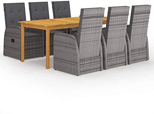 vidaXL Gartenmöbel Set 7-TLG. Sitzgruppe Gartengarnitur Sitzgarnitur Gartenset Gartentisch Gartensessel Esstisch Tisch Stühle Grau