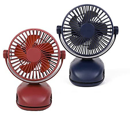Portable Clip on Fan, 7 inch Multi-Purpose Mini Desk Fan with Battery 3 Speeds Adjustable USB Air Circulating Fan for Stroller Office Camping-2 Pack(Blue + Red,13.5*17*11.5cm (5.3*6.7*4.5 inch))