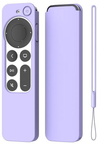 K TOMOTO Kompatibel mit Apple TV 4K Siri Remote Case 2021, Seidenweiche Anti-Rutsch-Silikon-Schutzhülle für Siri-Fernbedienung 2. Generation [inkl. Schlüsselband], Hellviolett