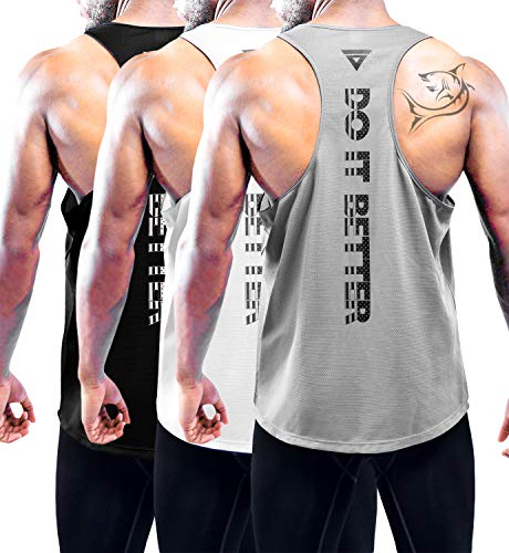 3er Pack Tank Top Herren, Sommer Ärmelloses T-Shirts Atmungsaktive Muskelshirts Achselshirts, Fitnessstudio Workout Tank Top Sport Unterhemd Bodybuilding T Shirts für Laufen Black/White/Gray-3P01-L