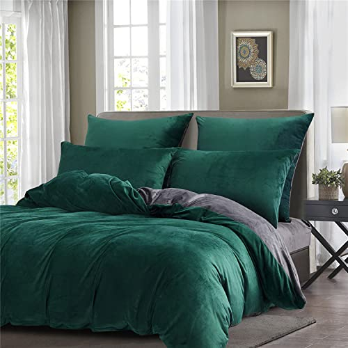 Boqingzhu Flanell Winter Bettwäsche 200×200cm Plüsch Biber Grün Dunkelgrün Grau Warm Kuschelig Flauschig Wende Bettwäsche Teddy Fleece Samt Cashmere Touch Bettbezug 200×200cm