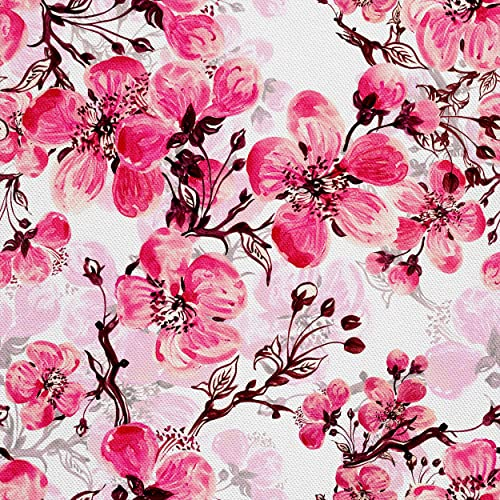 HEKO PANELS Stoff Oxford Meterware Canvas-Stoff Polyester Zum Nähen Nähstoffe Möbelstoffe Dekostoffe Wasserabweisend Blickdicht Blumen Kirschblüten Sakura 1 Meter 155 x 100 cm, (DX084)