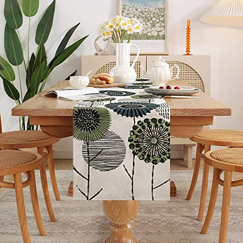 Tischläufer Modern Tischläufer Grün Tisch Deko Grau Tischläufer Beige Tischläufer Weiß Leinen Tischläufer Frühling Abstrakt Leinen Tischläufer für Esstisch Party Geburtstag Hochzeit 33x183cm