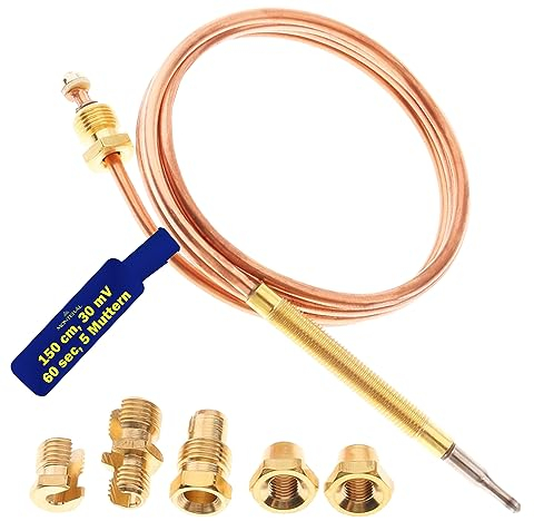 Termopar Universal para Cocina de Gas de Longitud 150 cm con 5 Tuercas Garantía de 10 Años - MONTERAL