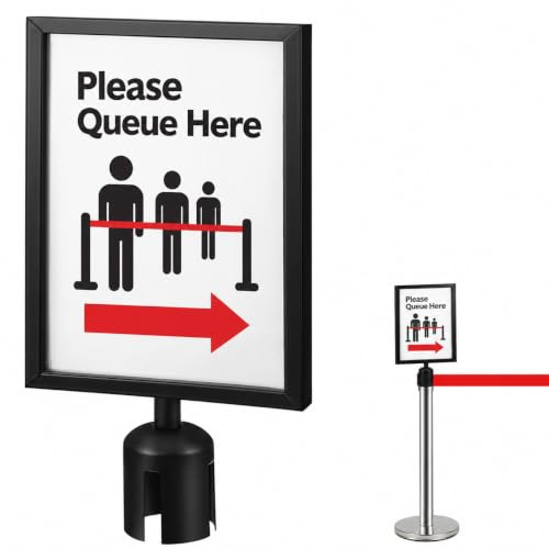 Alipis Stanchion Sign Holder Vertical Retractable Belt Stanchion Portrait Frame Metal Queue Barrier Sign Holder with Cover for Airport Queuing Offices Hallways and Garages 17 X 9 inch