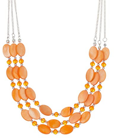 FULU AUTUMN Collier de Perles en Coquillage pour Femme Collier de Chaîne Argentée en Couches Bohème Bijoux de Mode pour Femme Cadeau pour Maman(Orange)