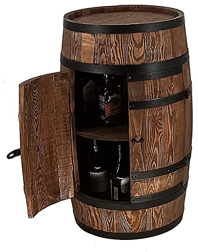 CREATIVE COOPER Weinfass Stehtisch mit Tür - Alkoholschrank Flaschenregal Holz - Holzfass - Fassmöbel - Nadelbaumholz - Wineregal - Weinbar - Fass bar mit Tür - Fassbar minibar 80Cm High (Wenge)