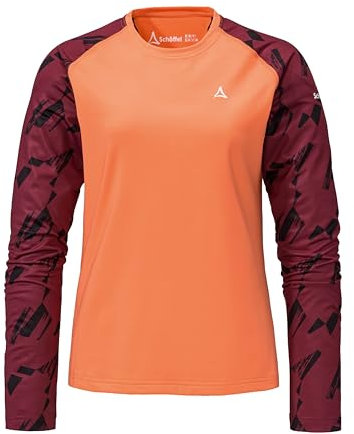 Schöffel Damen Longsleeve Lakata Trail L, atmungsaktives MTB Shirt, Fahrradtrikot mit 4-Wege Stretch und 4D BODY MAPPING, Langarmshirt für Radsport mit integriertem Brillenputztuch, melon, 48