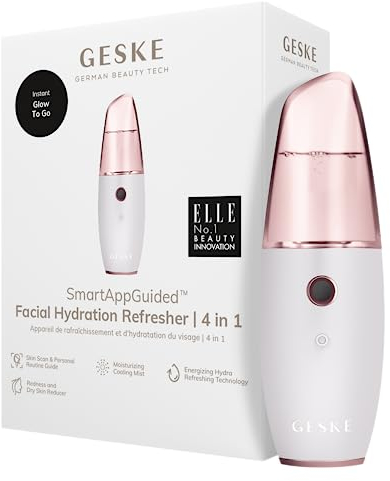 GESKE | SmartAppGuided™ Facial Hydration Refresher | 4 in 1 | Wasserzerstäuber | Gesichtsdampfer | Wasserspray | Face Mister | Gesichtsreinigungsgerät | Sprühnebler | Kosmetik | natürlicher Glow