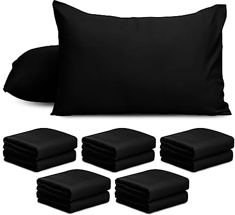 AMEHA 10 Pack Pillowcases (Pillows Not Included) – Super Soft Brushed Microfiber Standard Size Black Pillow Cases | Hotel Quality Pillow Covers, (50 X 75 cm)