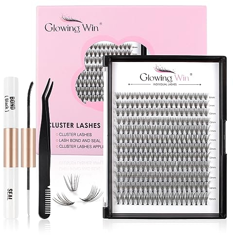 Glowing Win Faux Cils Individuel Kit Extension Cils Extension de Cils Professionnel Naturel Cluster Lashes Avec Applicateur, Bond&Seal 0.07C 8-15mm 20D 228 Grappes Faux Cils DIY Cils Individuels
