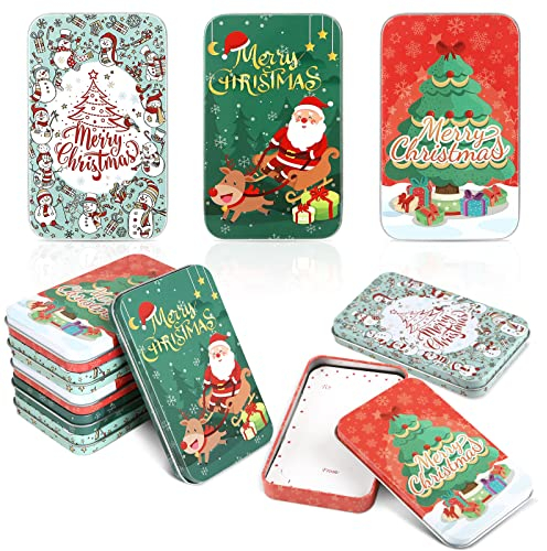 LIHAO 6 Stück Weihnachten Blechdose mit Deckel Weihnachts Metalldose Geschenkverpackung Dose Box für Kleine Geschenk Geschenkkarten Einkaufskarten