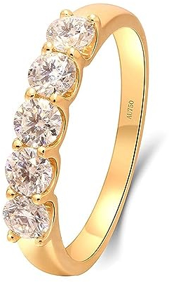 ANAZOZ Ringe Frauen Gold 750, Eheringe für Frauen Ring 5 Steine mit Diamant 0,5 ct Größe 52 (16.6)