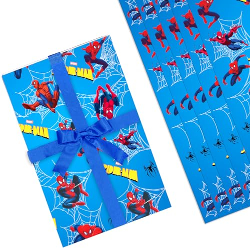 Spider Geschenkpapier, Spider Geschenkpapier Kinder, Spider 5 Stück Geschenkpapier, Ubephant 51x75cm Spider Geschenkpapier, für Kindergeburtstag, Party Aufbewahrung Festliche Dekoration(Blau)