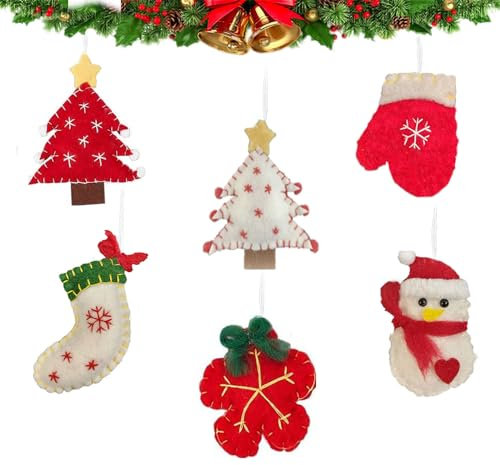 6 Pz Ciondoli Natalizi in Feltro, Calze di Natale/Albero/Guanti natalizi/pupazzo di neve di Lana per Dell'Albero di Natale Decorazioni per Alberi di Feltro di Natale con Ornamenti