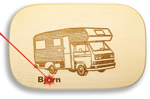 Frühstücksbrettchen Motiv Camping Bus 25x16x1,5cm eckig Ahorn personalisiert