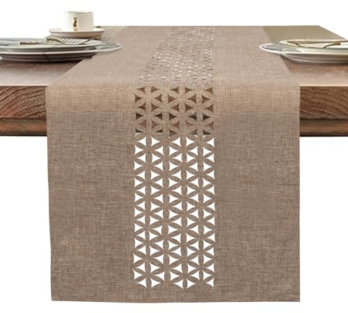 BAZIOE Leinengewebe Tischläufer Beige Moderner Exquisites Tischläufer Leinenoptik 183 x 35 cm Waschbar und Hochwertiger Tischläufer für Esstischdekoration, das Restaurant, Die Weihnachtsfeier.